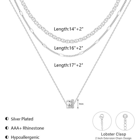 Women Layered CZ Rondelle Pendant Necklace Set 14K Gold Plated Silver - Picture 5 of 7